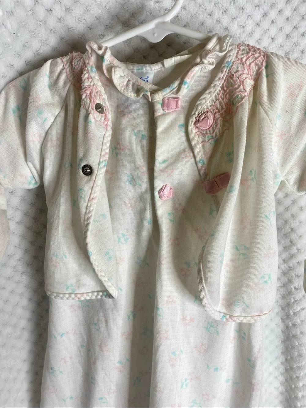 Very Vintage Carter's layette gown and over shirt Set with Pink and Mint Accents